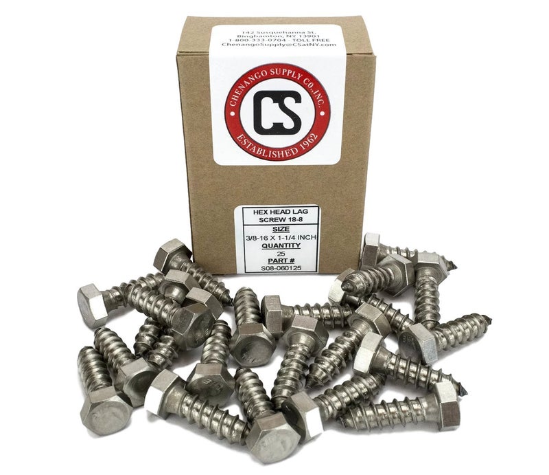Chenango Supply Stainless 3/8 x 1-1/4inches Hex Lag Screw (1inches to 5inches Lengths Available in Listing), 18-8 Stainless Steel, 25 Pieces (3/8 x 1-1/4 - Image 2